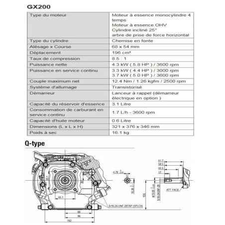 MOTEUR 196CC D:19.05 MM DE SH 7A (GX200UT2QXEB) - HONDA