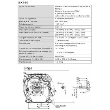 MOTEUR 163CC D19.05 DE SH 7A (GX160T1QXWE) - HONDA