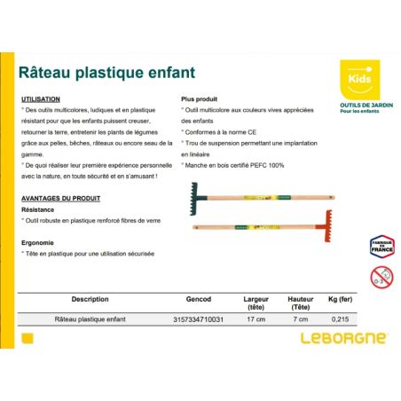 RÂTEAU POUR ENFANTMANCHE BOIS CERTIFIÉ PEFC 100% - LEBORGNE RÂTEAU POUR ENFANTMANCHE BOIS CERTIFIÉ PEFC 100% - LEBORGNE