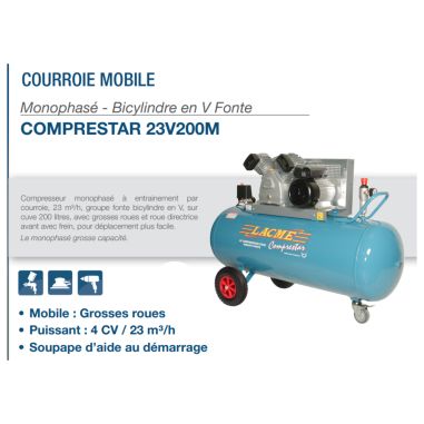 COMPRESSEUR MONOPHASE - 200L - 11 BARS - 23M3 LACME COMPRESSEUR MONOPHASE - 200L - 11 BARS - 23M3 LACME