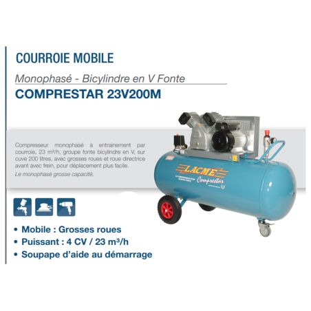 COMPRESSEUR MONOPHASE - 200L - 11 BARS - 23M3 LACME COMPRESSEUR MONOPHASE - 200L - 11 BARS - 23M3 LACME