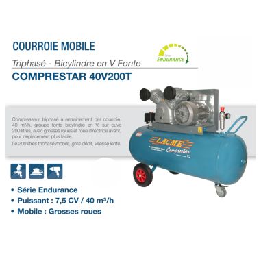 COMPRESSEURTRIPHASE - 200 L- 11 BARS - 40 M3 - LACME COMPRESSEURTRIPHASE - 200 L- 11 BARS - 40 M3 - LACME