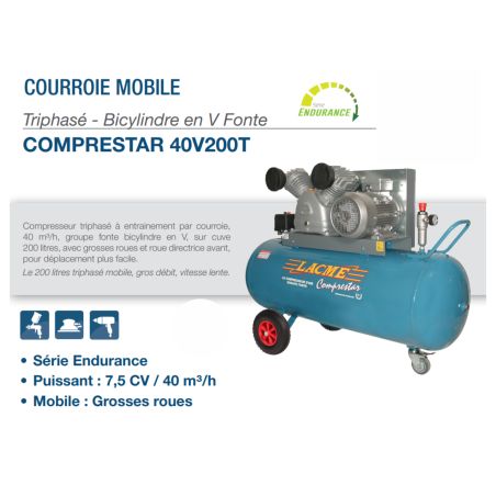 COMPRESSEURTRIPHASE - 200 L- 11 BARS - 40 M3 - LACME COMPRESSEURTRIPHASE - 200 L- 11 BARS - 40 M3 - LACME