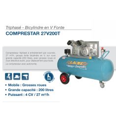 COMPRESSEUR AIR - 200L - 11 BARS - 27M3 - TRIPHASE- BI-CYLINDRE - LACME (EX 4116023710) 2