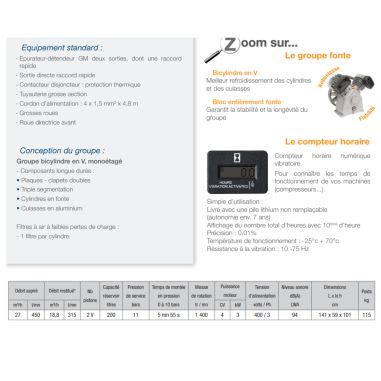 COMPRESSEUR AIR - 200L - 11 BARS - 27M3 - TRIPHASE- BI-CYLINDRE - LACME (EX 4116023710)