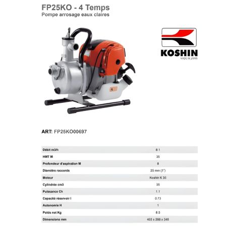 MOTOPOMPE EAUX CLAIRES 8.1m3/H 4 TEMPS OHV