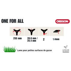 LAME DÉBROUSSAILLAGE UNIVERSELLE 2 DENTS 255 MM -1.4 MM - 25,4 MM- D'ORIGNE OREGON 2