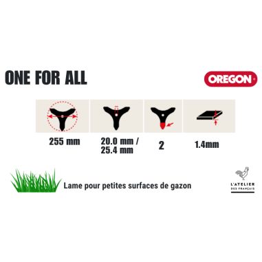 LAME DÉBROUSSAILLAGE UNIVERSELLE 2 DENTS 255 MM -1.4 MM - 25,4 MM- D'ORIGNE OREGON