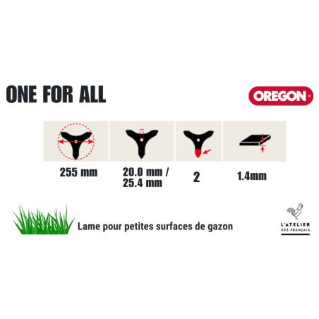 LAME DÉBROUSSAILLAGE UNIVERSELLE 2 DENTS 255 MM -1.4 MM - 25,4 MM- D'ORIGNE OREGON