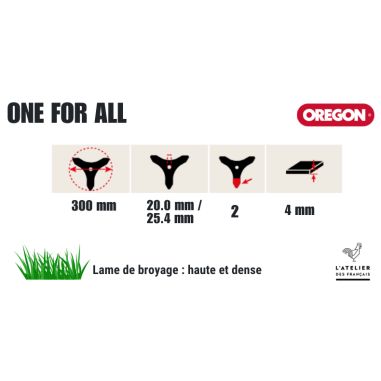 LAME DÉBROUSSAILLAGE UNIVERSELLE 2 DENTS 300 MM - 4 MM - 20 / 25,4 MM - D'ORIGNE - OREGON