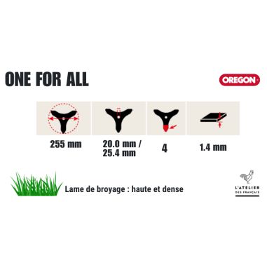 LAME DE DEBROUSSAILLAGE UNIVERSELLE 4 DENTS 255 MM - 1.4 MM (90322-20) - OREGON