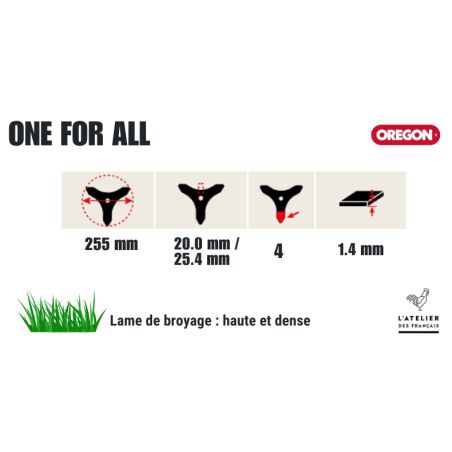 LAME DE DEBROUSSAILLAGE UNIVERSELLE 4 DENTS 255 MM - 1.4 MM (90322-20) - OREGON