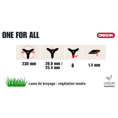 LAME DÉBROUSSAILLAGE UNIVERSELLE 8 DENTS 230 MM -1.4 MM - 25,4 MM - D'ORIGNE OREGON