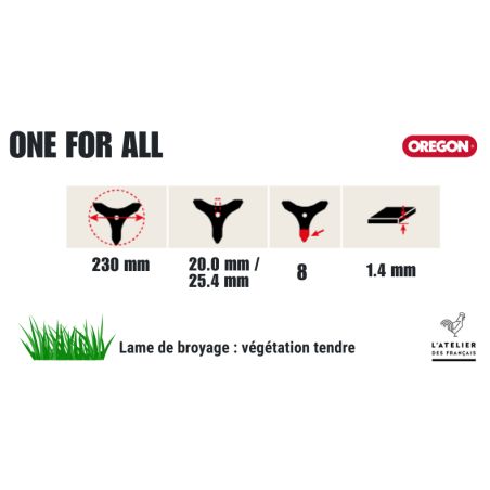 LAME DÉBROUSSAILLAGE UNIVERSELLE 8 DENTS 230 MM -1.4 MM - 25,4 MM - D'ORIGNE OREGON