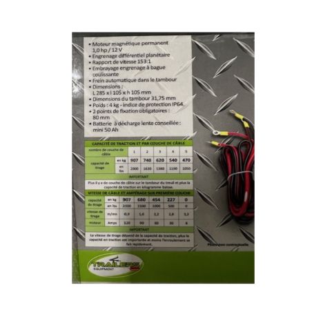 TREUIL ELECTRIQUE 12V 900 Kg