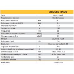 GROUPE ELECTROGENE ACCESS 3400 3.30 KVA MONOPHASE SANS AVR 2