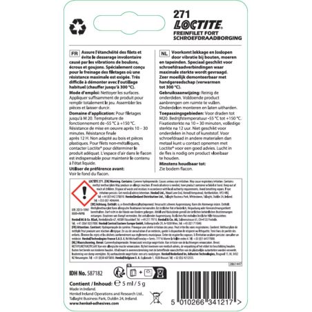FREIN FILET ROUGE - LOCTITE 271 - BLISTER FLACON 5 ML FREIN FILET ROUGE - LOCTITE 271 - BLISTER FLACON 5 ML