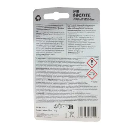 ADHESIF DE FIXATION VERT - LOCTITE 648 - BLISTER DE 24ml