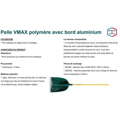 PELLE VMAX AVEC BORD ALUMINIUM MANCHE BOIS - LEBORGNE PELLE VMAX AVEC BORD ALUMINIUM MANCHE BOIS - LEBORGNE