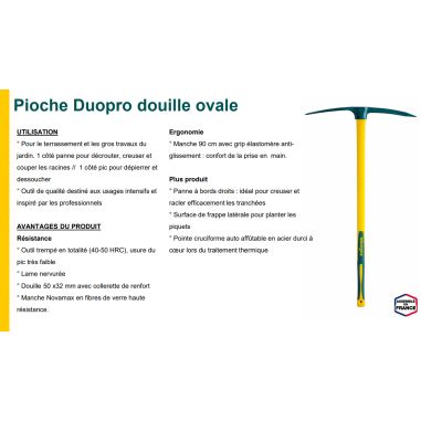 PIOCHE DUOPRO 54CM DOUILLE OVALE 2 3 KG MANCHE NOVAMAX 90CM - LEBORGNE