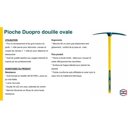 PIOCHE DUOPRO 54CM DOUILLE OVALE 2 3 KG MANCHE NOVAMAX 90CM - LEBORGNE