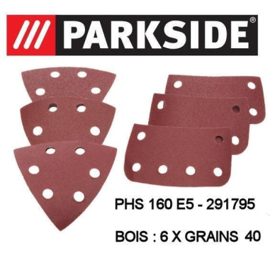 FEUILLES ABRASIVES BOIS 6X40 POUR PHS 160 E5 - IAN:291795-30211092- D'ORIGINE PARKSIDE 30211092