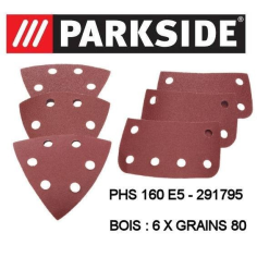 FEUILLES ABRASIVES BOIS 6X80 POUR PHS 160 E5 - PMS 160 A1 -  30211093- D'ORIGINE PARKSIDE 30211093