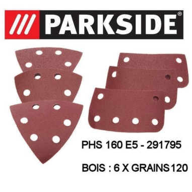 FEUILLES ABRASIVES BOIS 6X120 POUR PHS 160 E5 - PMS 160 A1- D'ORIGINE PARKSIDE 30211094