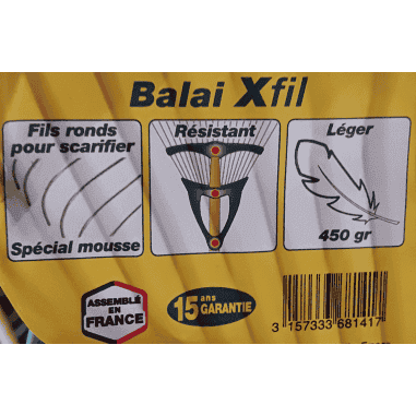 BALAI GAZON SCARIFICATEUR/EMOUSSEUR - MANCHE BOIS longueur 150cm, largeur 52cm - LEBORGNE