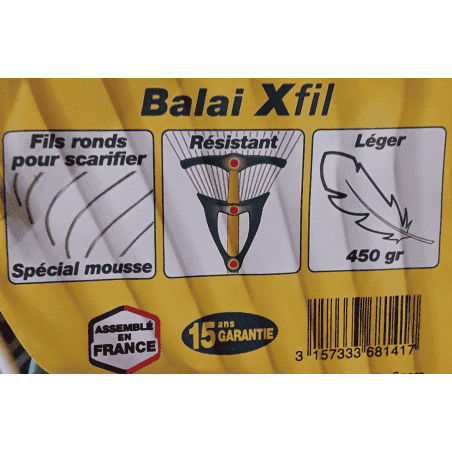 BALAI GAZON SCARIFICATEUR/EMOUSSEUR - MANCHE BOIS longueur 150cm, largeur 52cm - LEBORGNE