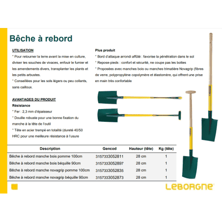 BÊCHE PLATE À REBORD DUOPRO hauteur 28cm, largeur 20cm - MANCHE POMME NOVAGRIP BÊCHE PLATE À REBORD DUOPRO hauteur 28cm, largeur 20cm - MANCHE POMME NOVAGRIP