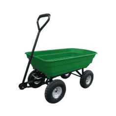 CHARIOT DE JARDIN AVEC BAC VERT EN PLASTIQUE BASCULANT - 75 Litres - 250 KG MAX