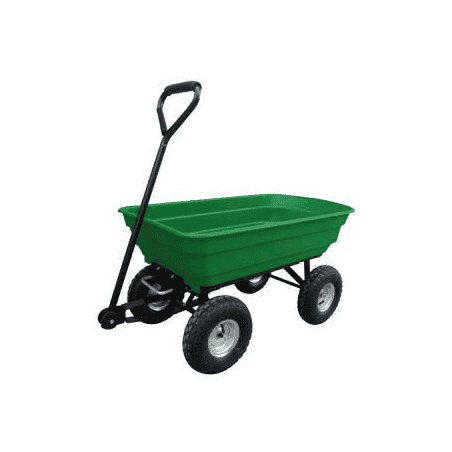 CHARIOT DE JARDIN AVEC BAC VERT EN PLASTIQUE BASCULANT - 75 Litres - 250 KG MAX