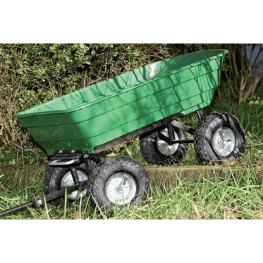 CHARIOT DE JARDIN AVEC BAC VERT EN PLASTIQUE BASCULANT - 75 Litres - 250 KG MAX