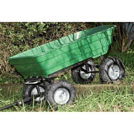 CHARIOT DE JARDIN AVEC BAC VERT EN PLASTIQUE BASCULANT - 75 Litres - 250 KG MAX