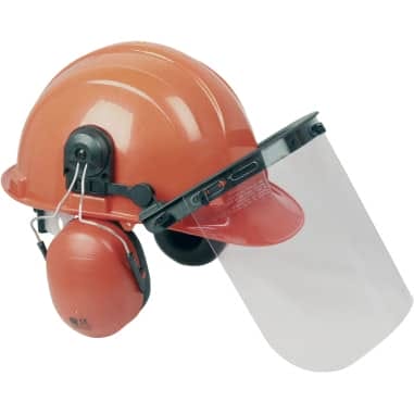 CASQUE COMPLET : Casque forestier + Coquilles auditives + Visière transparente - ORANGE