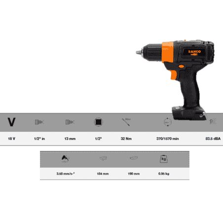 PACK PERCEUSE MANDRIN AUTOMATIQUE 13MM,18V-1/2" - BAHCO