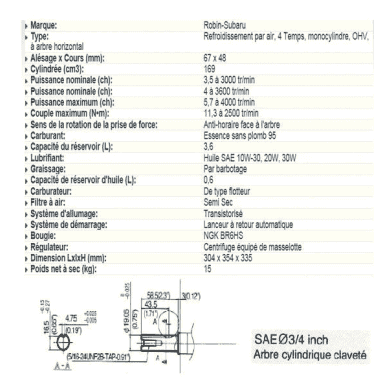 MOTEUR 169 CC Diam. 19.05 / L:61 mm SANS SECURITE D'HUILE ROBIN SUBARU MOTEUR 169 CC Diam. 19.05 / L:61 mm SANS SECURITE D'HUILE ROBIN SUBARU