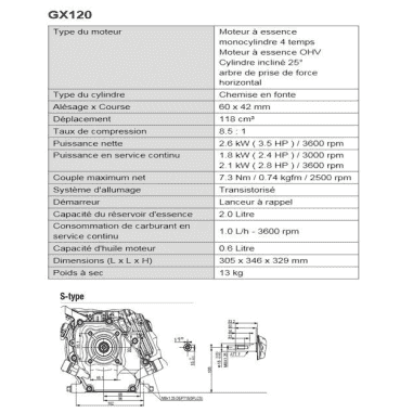 MOTEUR 118CC DIAM 18MM L:50MM REDUCTE 1/2 DM RV EC SH HONDA ENGINES