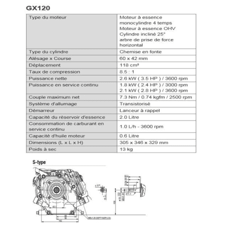 MOTEUR 118CC DIAM 18MM L:50MM REDUCTE 1/2 DM RV EC SH HONDA ENGINES