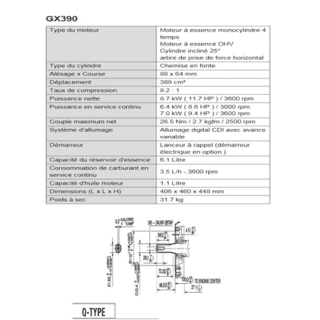 MOTEUR 389CC DIAM 25.4MM L:72MM DM RV EC SANS SECURITE D'HUILE HONDA ENGINES
