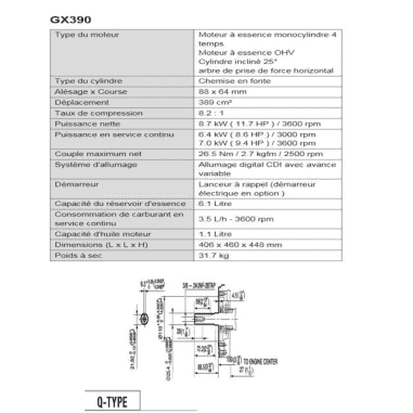 MOTEUR 389CC DIAM 25.4MM L:72MM DM RV EC SECURITE HUILE HONDA ENGINES