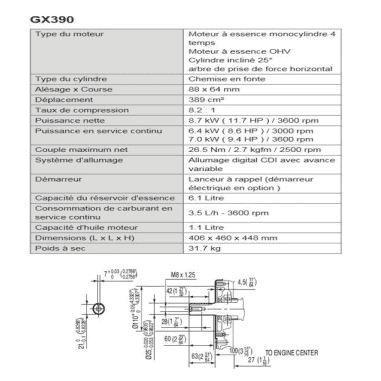 MOTEUR 389CC D25 X 60 DM SH (EX GX340K1SXQ4) HONDA ENGINES