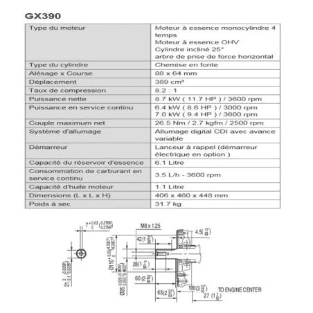 MOTEUR 389CC D25 X 60 DM SH (EX GX340K1SXQ4) HONDA ENGINES