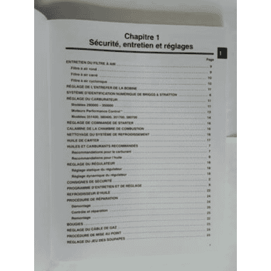 MANUEL BRIGGS & STRATTON ENTRETIEN / REPARATION MOTEURS VANGUARD BICYLINDRES EN V A SOUPAPES EN TETE