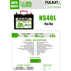 BATTERIE PRETE A L'EMPLOI NS40 12V 36Ah+D - L:195 l:126 H:221 2