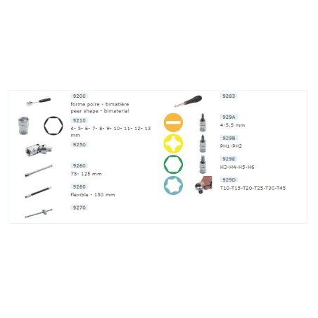COFFRET PLASTIQUE 1/4'' 31 PIÈCES 6 PANS CLIQUET POIRE - MOB - 9410310101