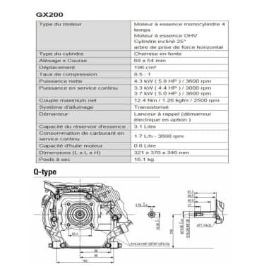 MOTEUR GX200 196CC DIAM 19.05 L:61MM...