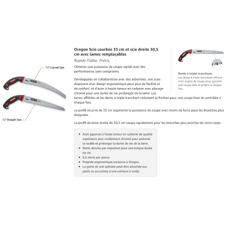 SCIE ARBORISTE A MAIN DROITE AVEC FOURREAU - 30.5 CM - - OREGON