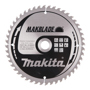 LAME CARBURE MAKBLADE BOIS 190X20MM 48D - B 08953 - 0088381336994 - D'ORIGINE MAKITA